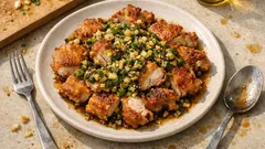 揚げ焼きで手軽に、カリッとジューシー油淋鶏:ねぎのさっぱり酸味だれたっぷり