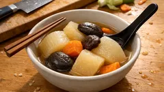 白だしで味が決まる、だし香る炊き合わせ——大根・椎茸・人参のやさしい煮物