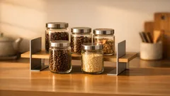 セリアのブックスタンドでキッチン収納を前後2段にする簡単アイデア